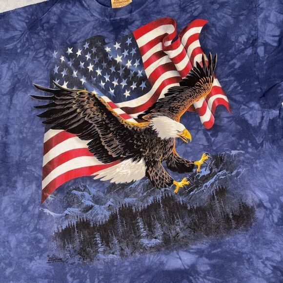 Vintage The Mountain Eagle Talon USA Flag Men’s Size XXL Tie Dye Blue Patriotic - Picture 2 of 6
